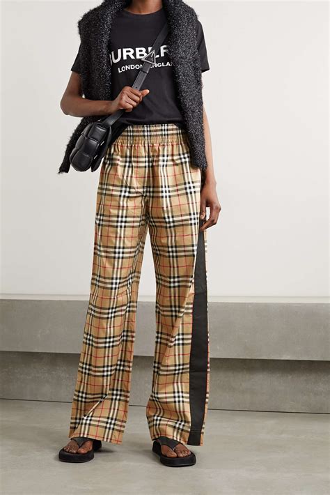 burberry high-rise wide-leg cotton pants|BURBERRY Checked twill.